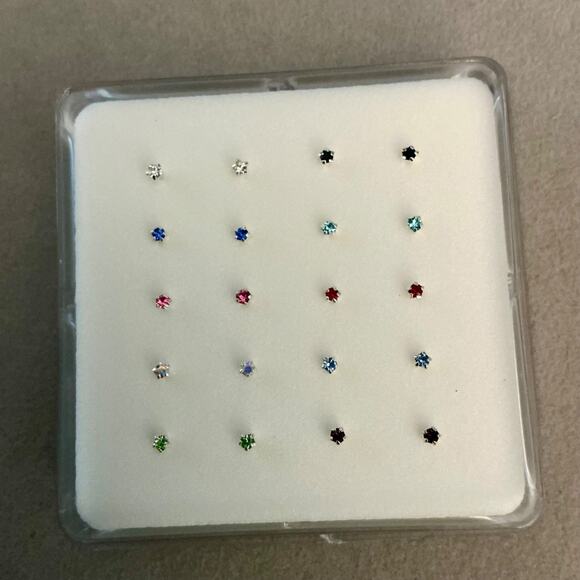 20 Pack Crystal Nose Studs in Sterling Silver~Body Jewelry ~ Brand New - Picture 7 of 10